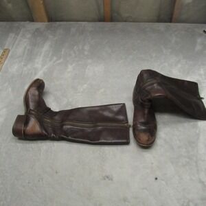 Frye Women 7 B Brown Leather Lynn Strap Tall Riding Walking Zip Knee Tall Heel